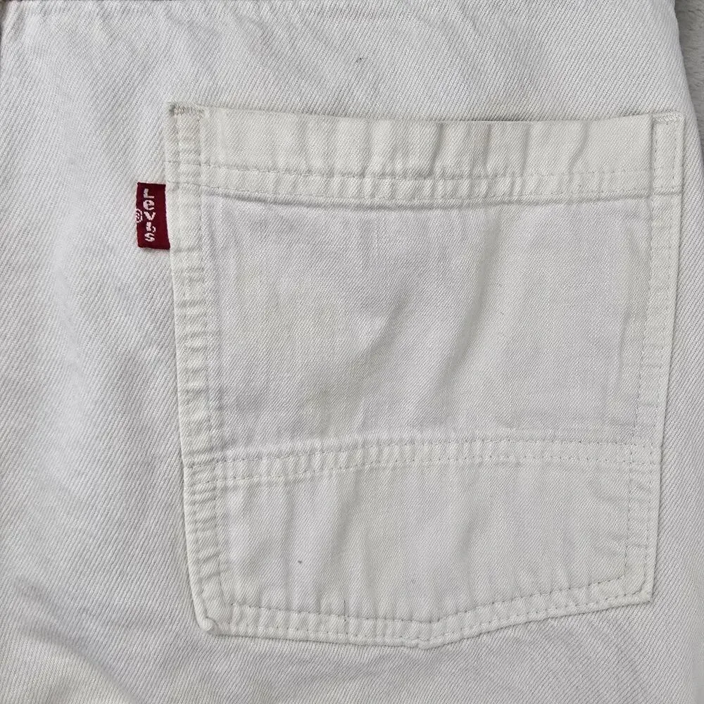 Levis 502 Altered Jeans Mens 33x27 White Tapered Regular Fit Double Knee Denim